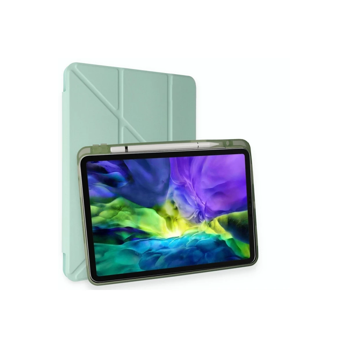 Apple iPad Pro 11 (2024) Kılıf Kalemlikli Mars Tablet Kılıfı - Açık Yeşil
