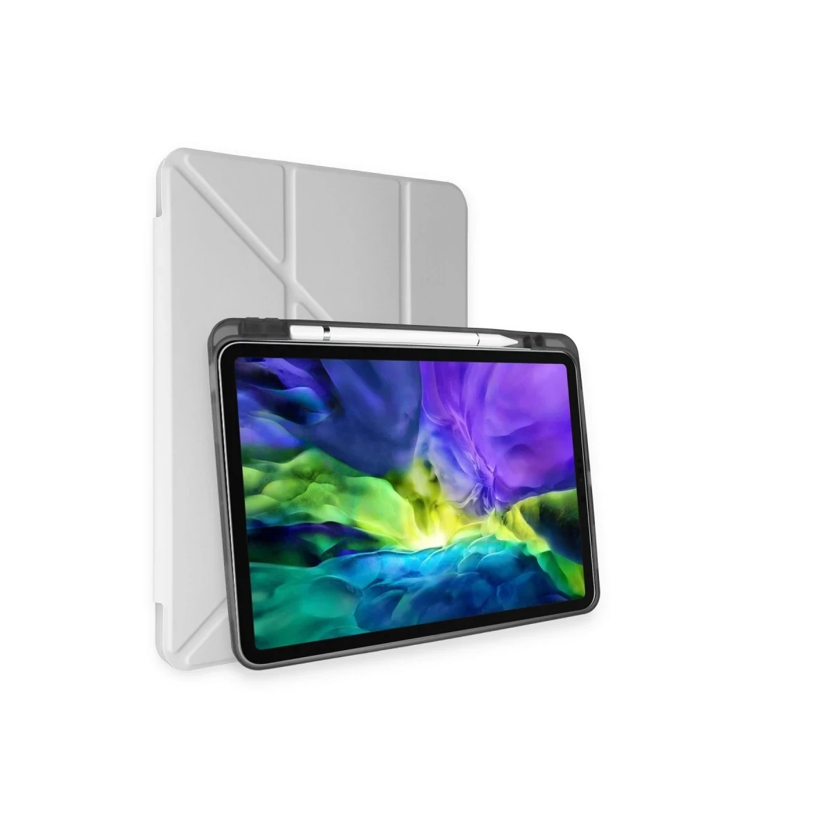 Apple iPad Pro 11 (2024) Kılıf Kalemlikli Mars Tablet Kılıfı - Gri