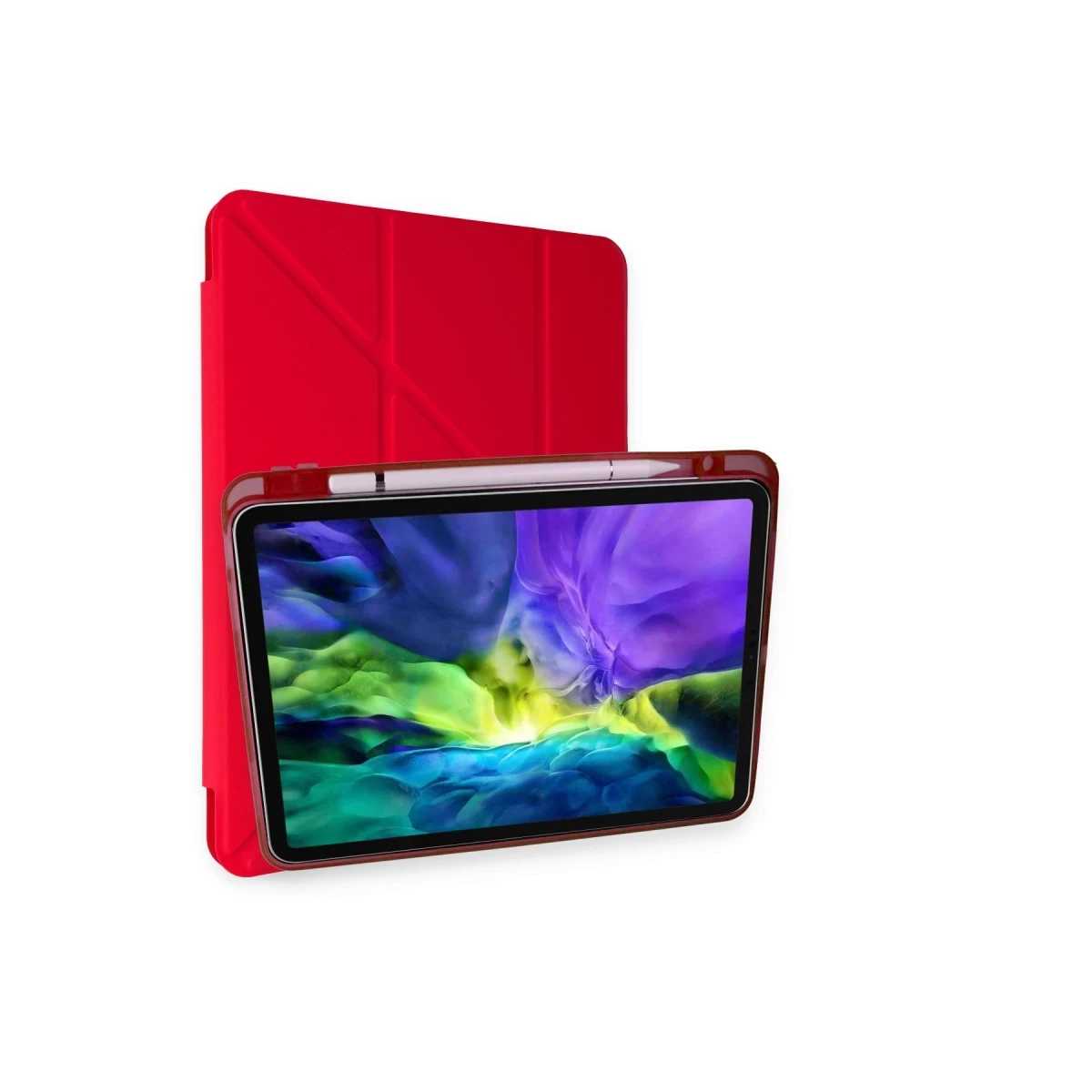 Apple iPad Pro 11 (2024) Kılıf Kalemlikli Mars Tablet Kılıfı - Kırmızı
