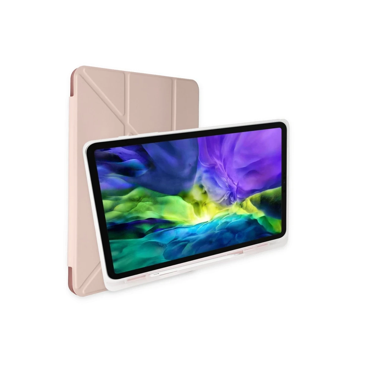 Apple iPad Pro 12.9 (2021) Kılıf Kalemlikli Mars Tablet Kılıfı - Rose Gold