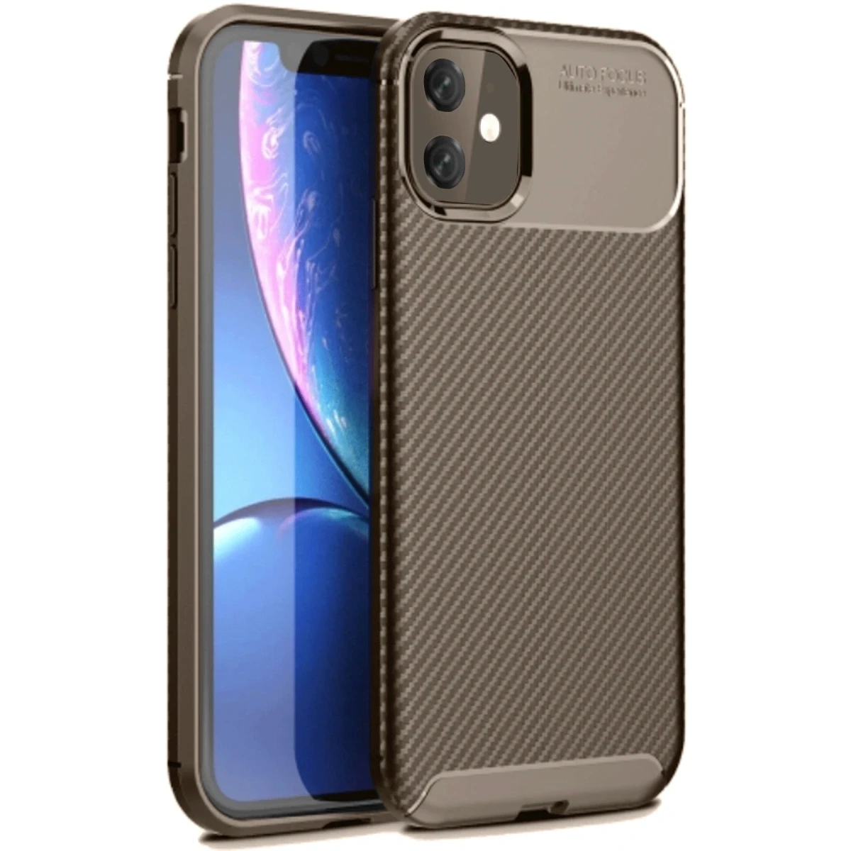 Apple iPhone 11 Kılıf Auto Focus Karbon Kapak - Kahverengi