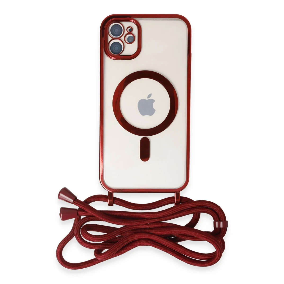 Apple iPhone 11 Kılıf Divo Lazer Askılı Magsafe Kapak - Kırmızı