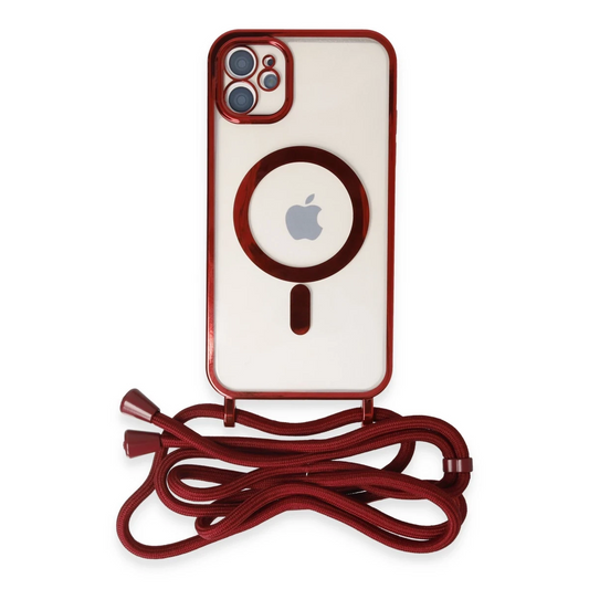 Apple iPhone 11 Kılıf Divo Lazer Askılı Magsafe Kapak - Kırmızı