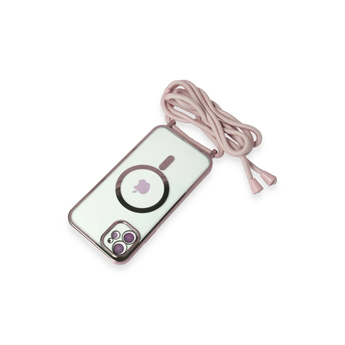 Apple iPhone 11 Kılıf Divo Lazer Askılı Magsafe Kapak - Pembe