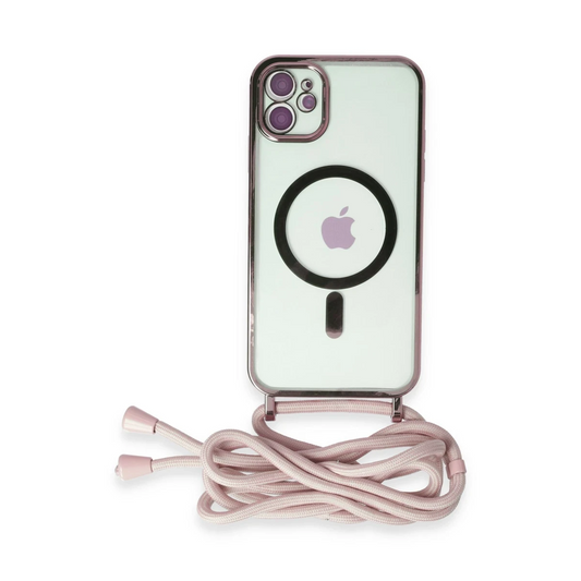 Apple iPhone 11 Kılıf Divo Lazer Askılı Magsafe Kapak - Pembe
