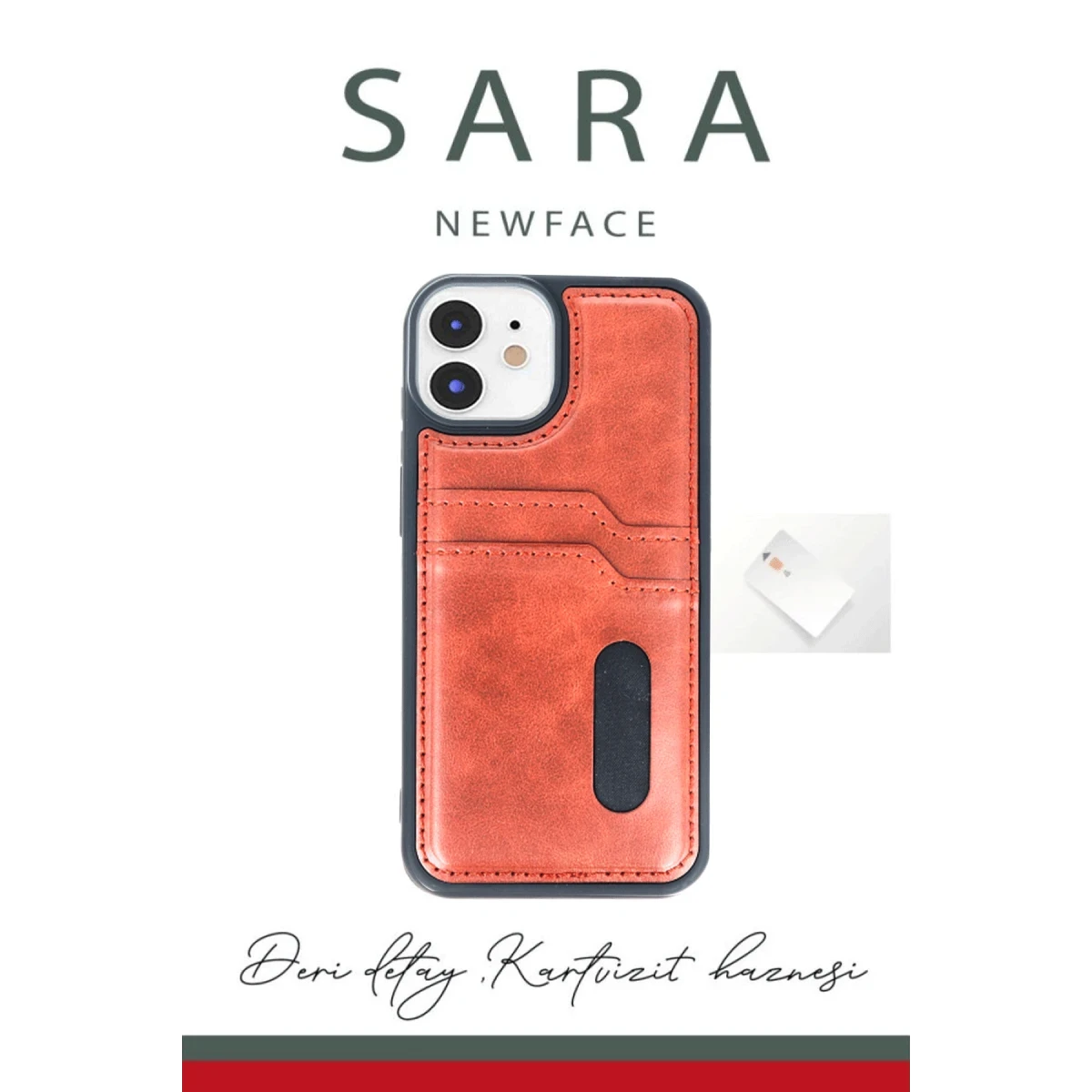 Apple iPhone 11 Kılıf Sara Kartvizitli Deri Kılıf - Siyah