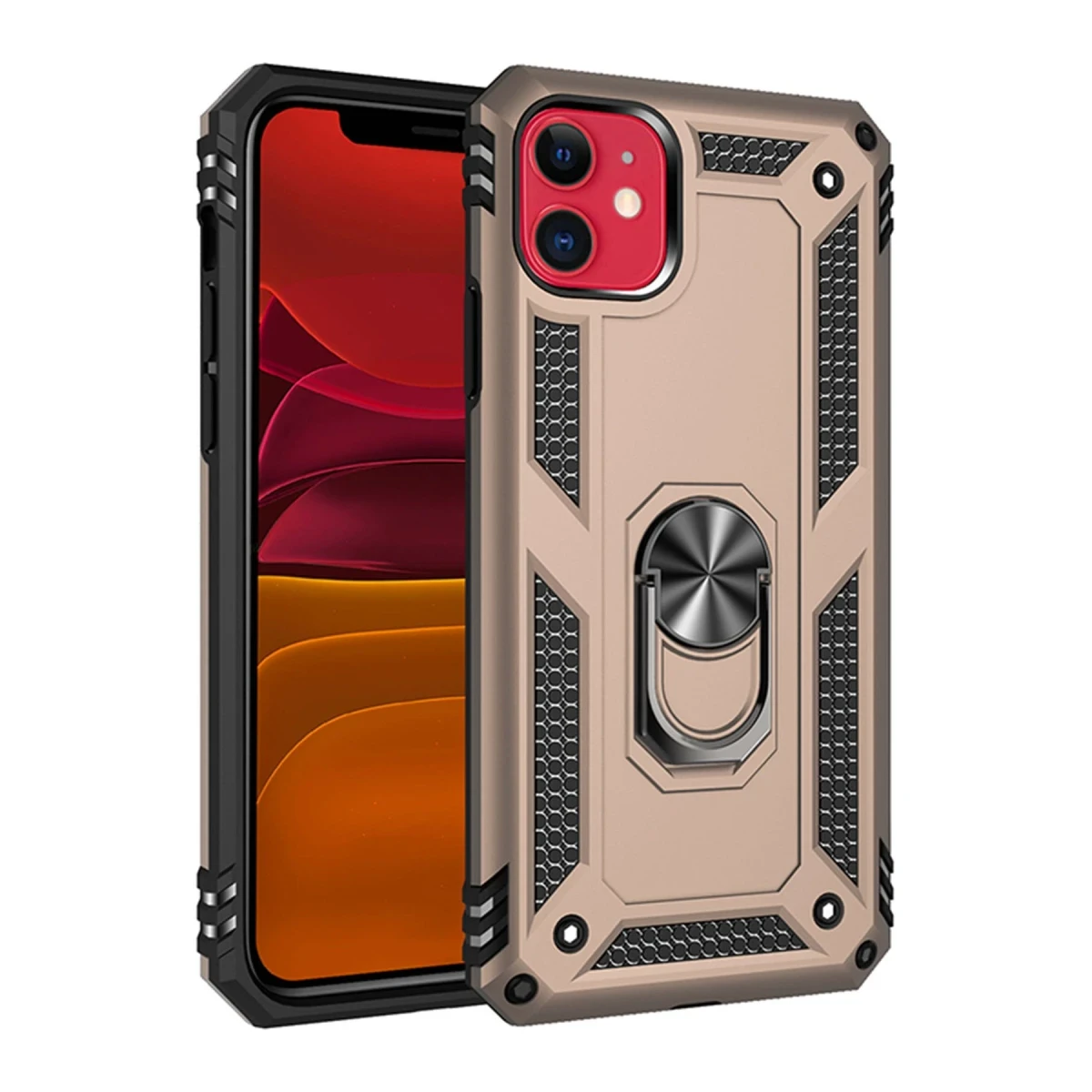 Apple iPhone 11 Kılıf Sofya Yüzüklü Silikon Kapak - Gold
