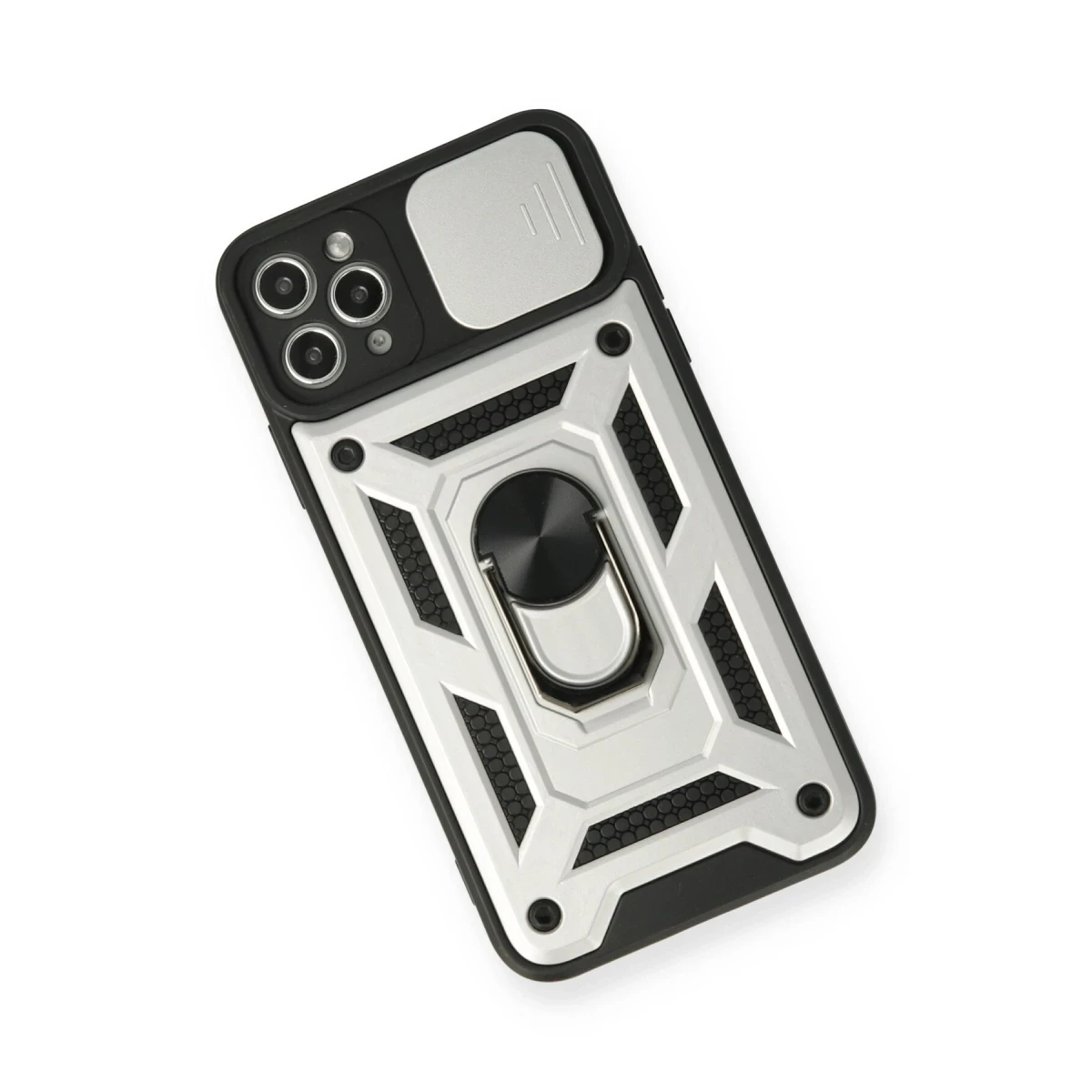 Apple iPhone 11 Pro Kılıf Pars Lens Yüzüklü Silikon - Gümüş