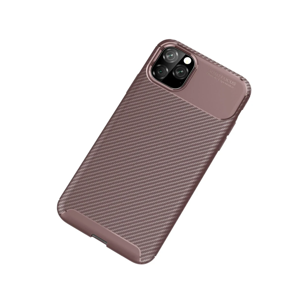 Apple iPhone 11 Pro Max Kılıf Auto Focus Karbon Kapak - Kahverengi