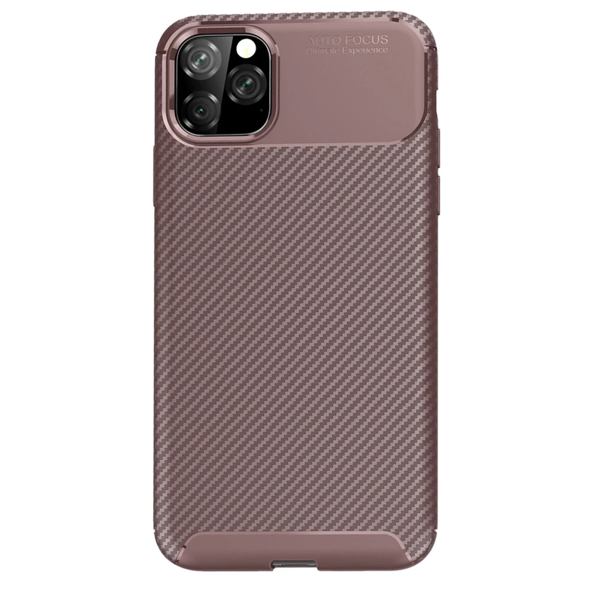 Apple iPhone 11 Pro Max Kılıf Auto Focus Karbon Kapak - Kahverengi