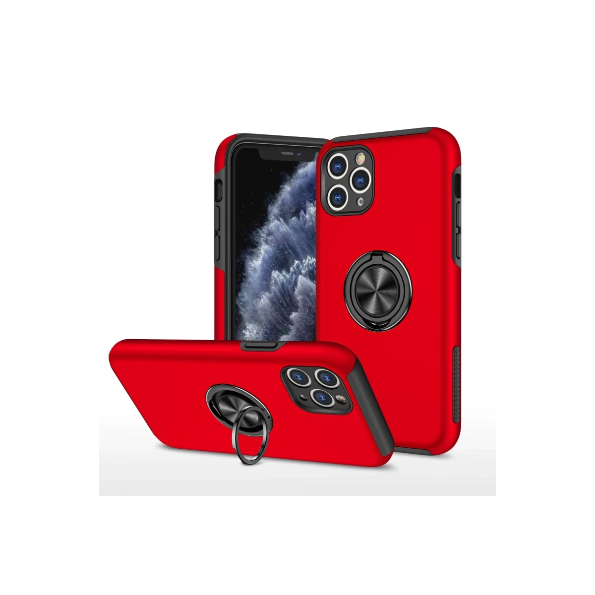 Apple iPhone 11 Pro Max Kılıf Elit Yüzüklü Kapak - Kırmızı