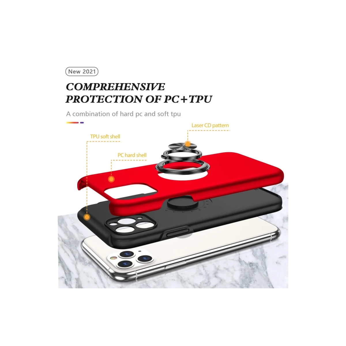 Apple iPhone 11 Pro Max Kılıf Elit Yüzüklü Kapak - Kırmızı
