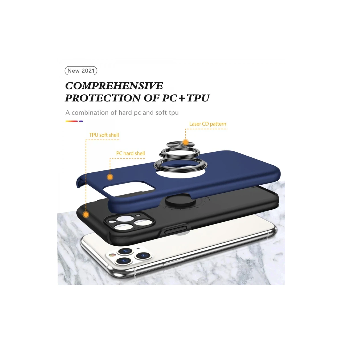 Apple iPhone 11 Pro Max Kılıf Elit Yüzüklü Kapak - Lacivert