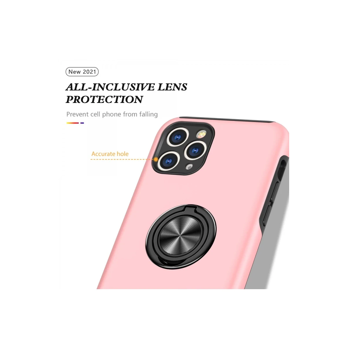 Apple iPhone 11 Pro Max Kılıf Elit Yüzüklü Kapak - Pembe