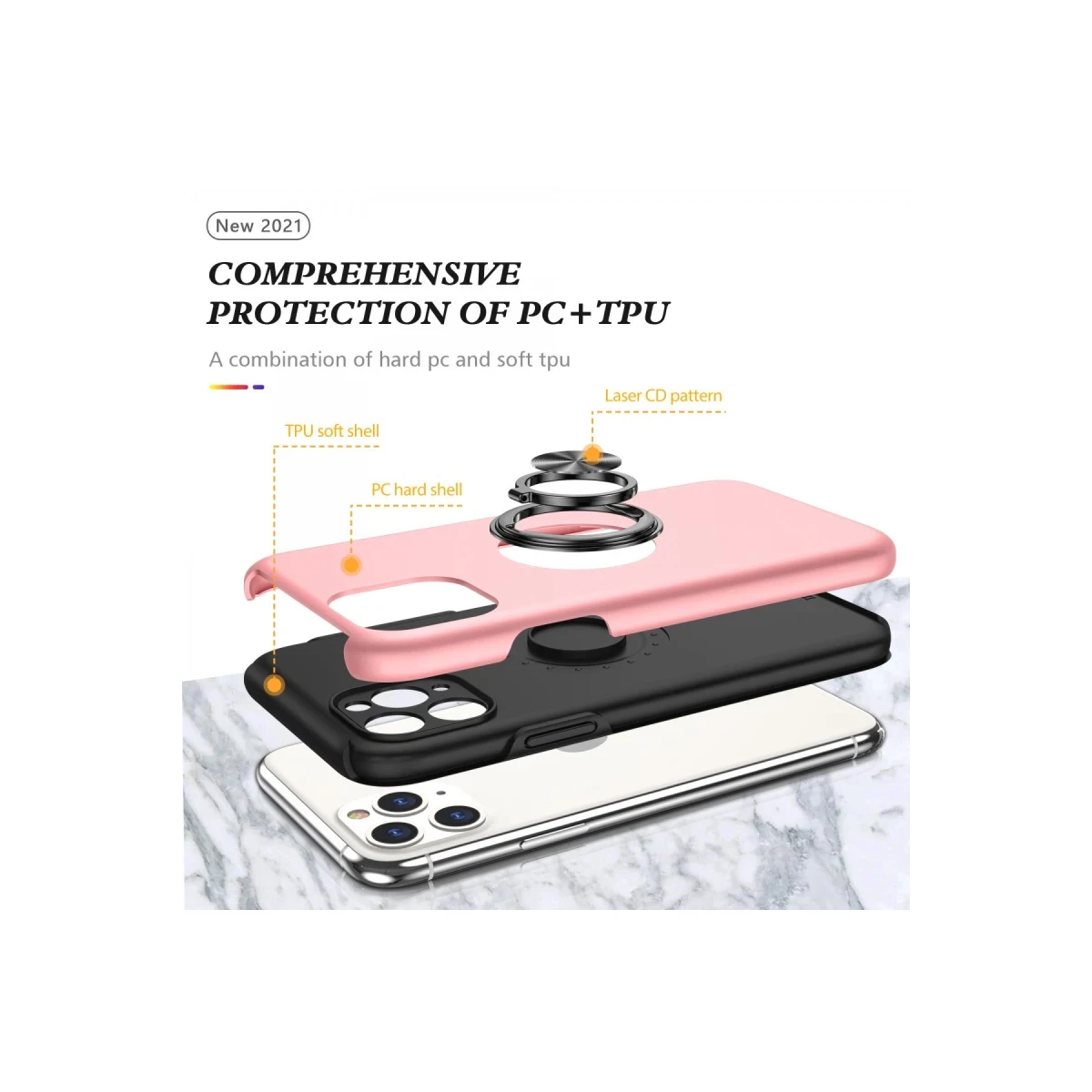 Apple iPhone 11 Pro Max Kılıf Elit Yüzüklü Kapak - Pembe