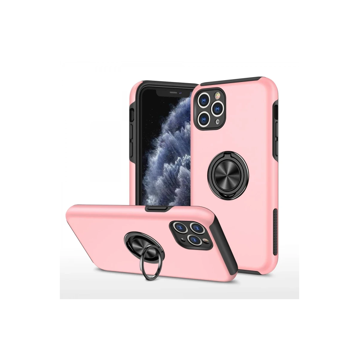 Apple iPhone 11 Pro Max Kılıf Elit Yüzüklü Kapak - Pembe