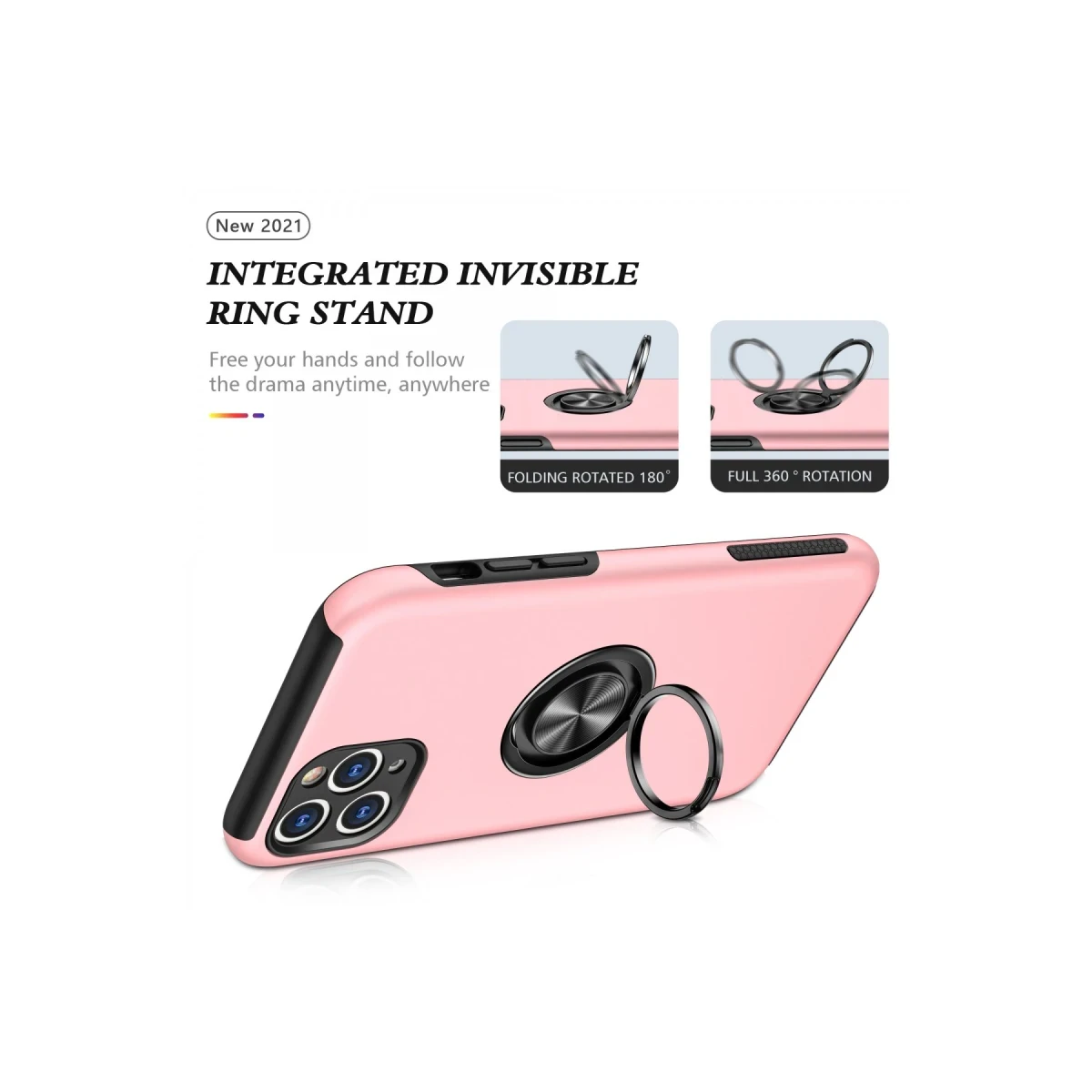 Apple iPhone 11 Pro Max Kılıf Elit Yüzüklü Kapak - Pembe