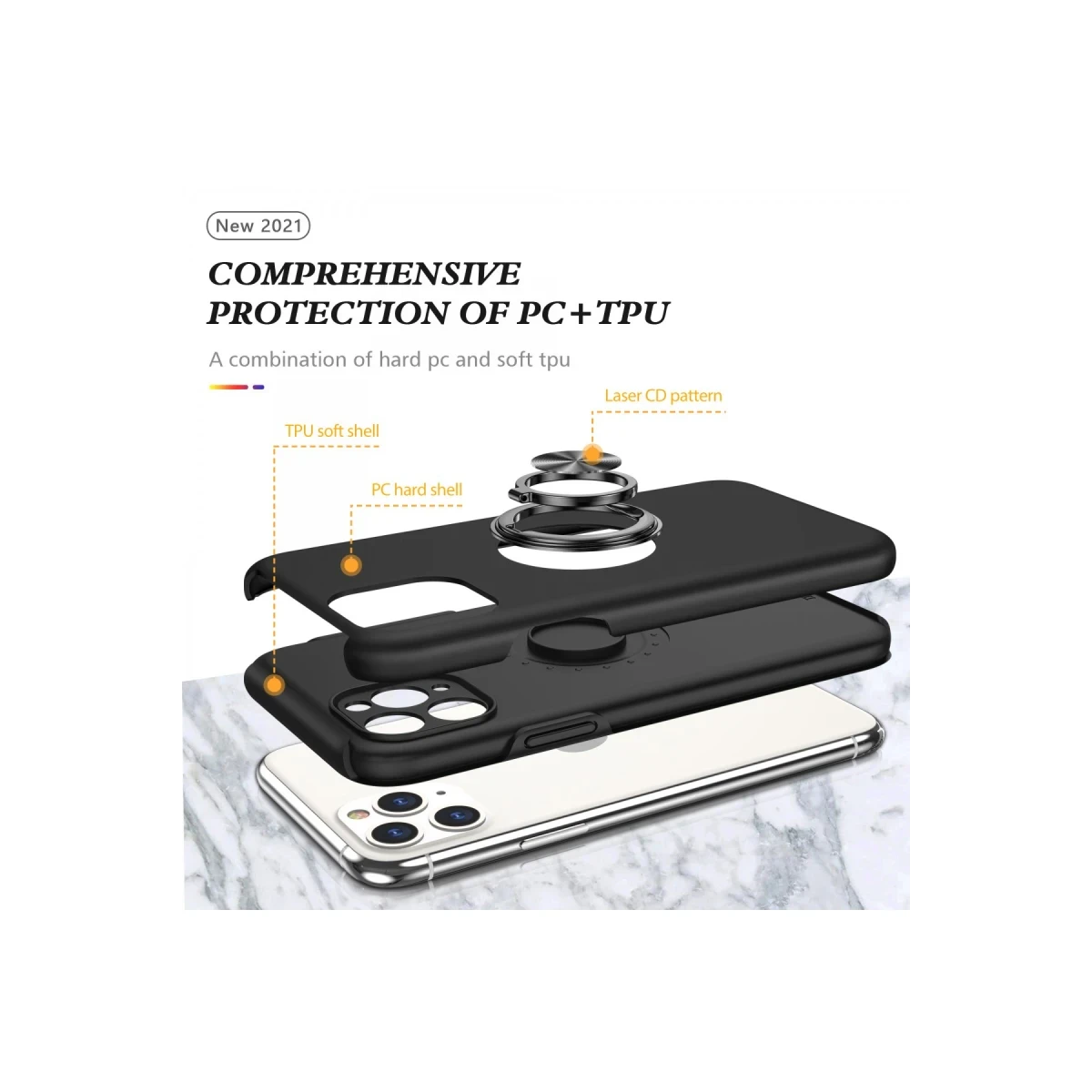 Apple iPhone 11 Pro Max Kılıf Elit Yüzüklü Kapak - Siyah