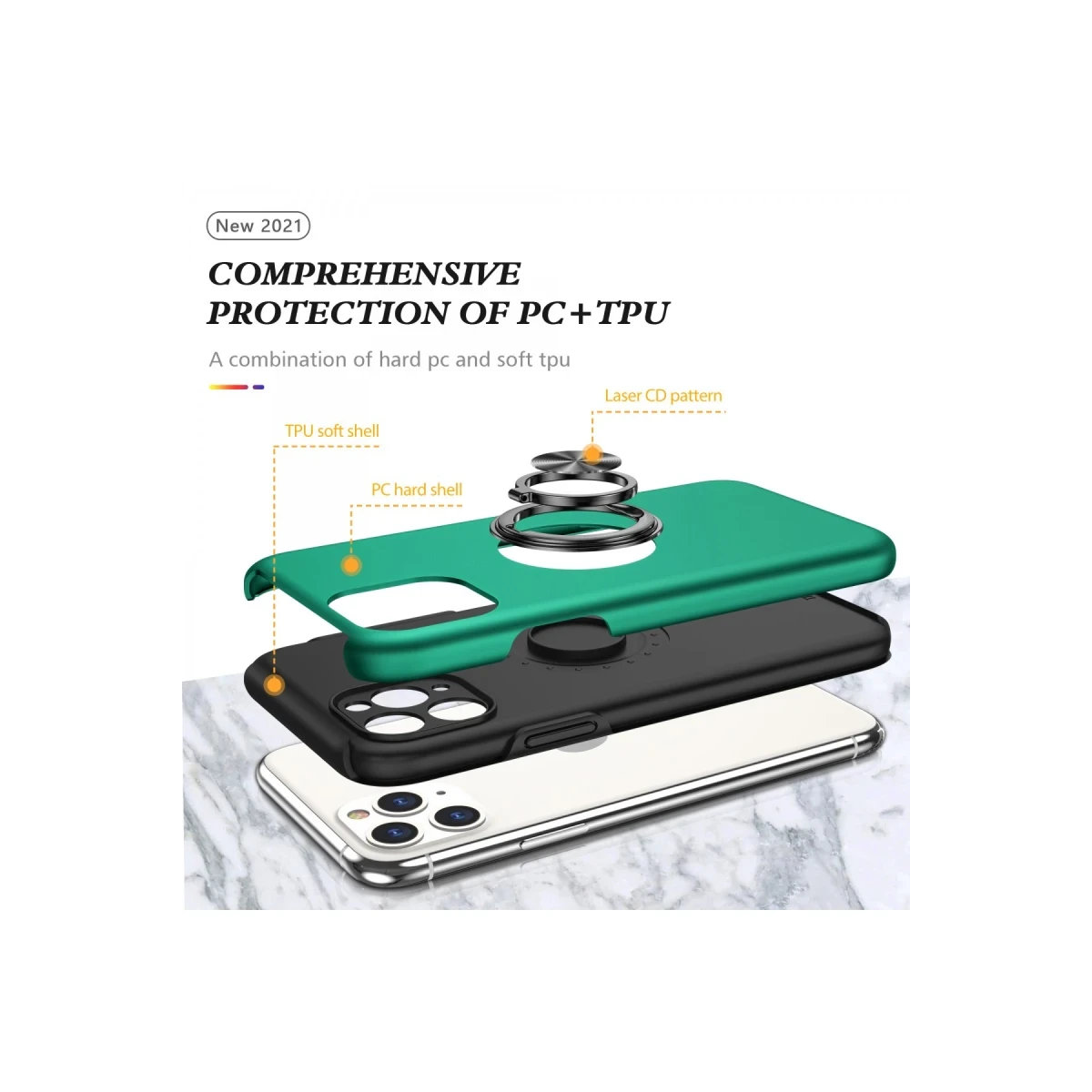 Apple iPhone 11 Pro Max Kılıf Elit Yüzüklü Kapak - Yeşil