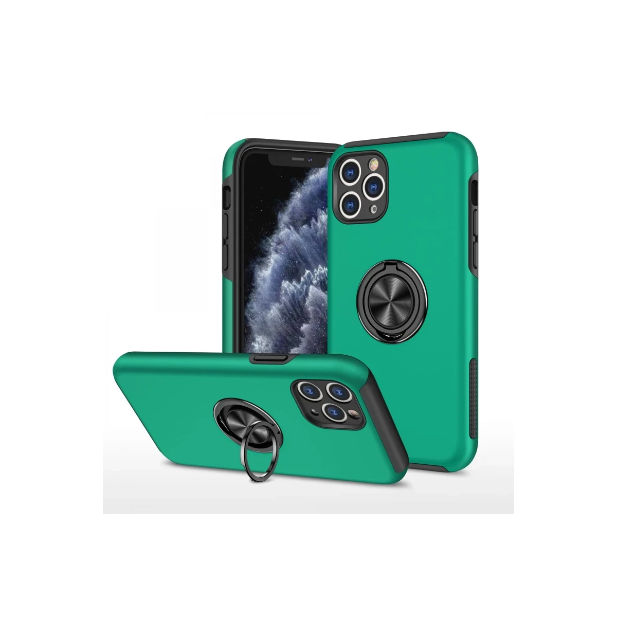 Apple iPhone 11 Pro Max Kılıf Elit Yüzüklü Kapak - Yeşil