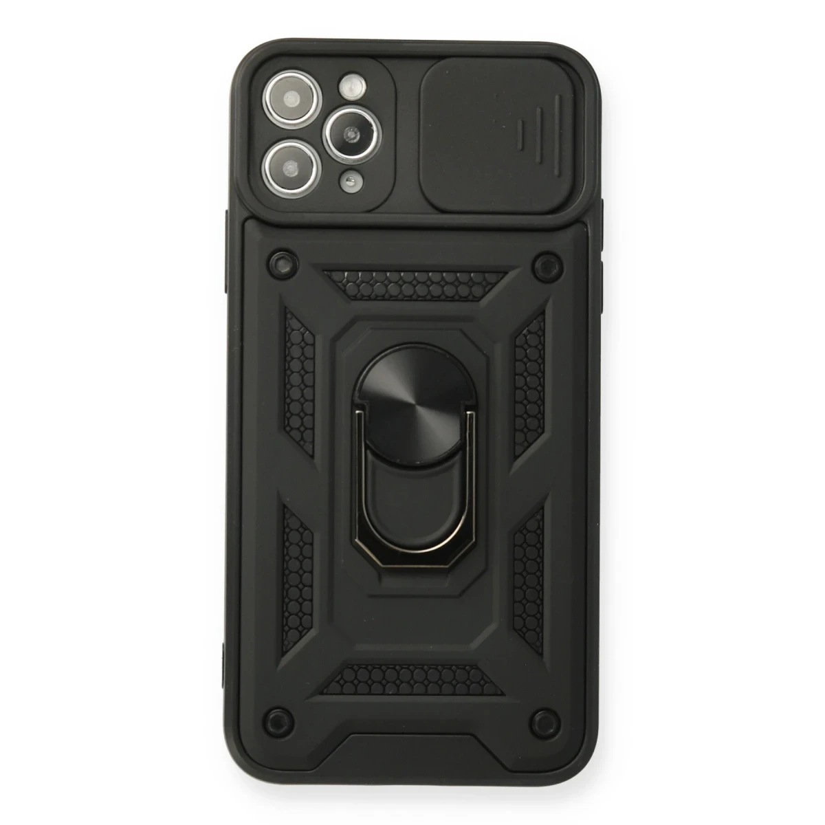 Apple iPhone 11 Pro Max Kılıf Pars Lens Yüzüklü Silikon - Siyah