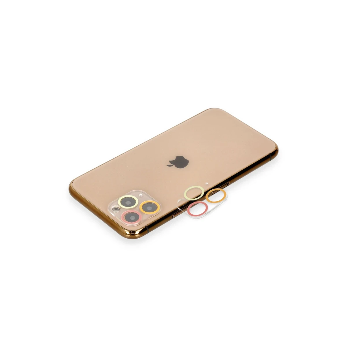 Apple iPhone 11 Pro Max Renkli Kamera Lens Koruma Cam - Turuncu-Kırmızı