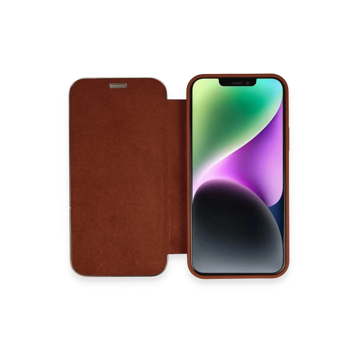 Apple iPhone 12 Kılıf Dolpin Kapaklı - Kahverengi