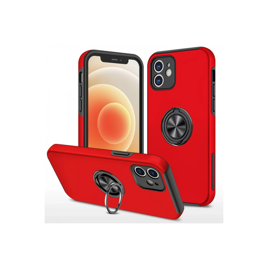 Apple iPhone 12 Kılıf Elit Yüzüklü Kapak - Kırmızı
