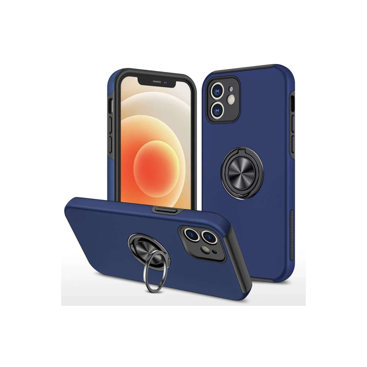 Apple iPhone 12 Kılıf Elit Yüzüklü Kapak - Lacivert