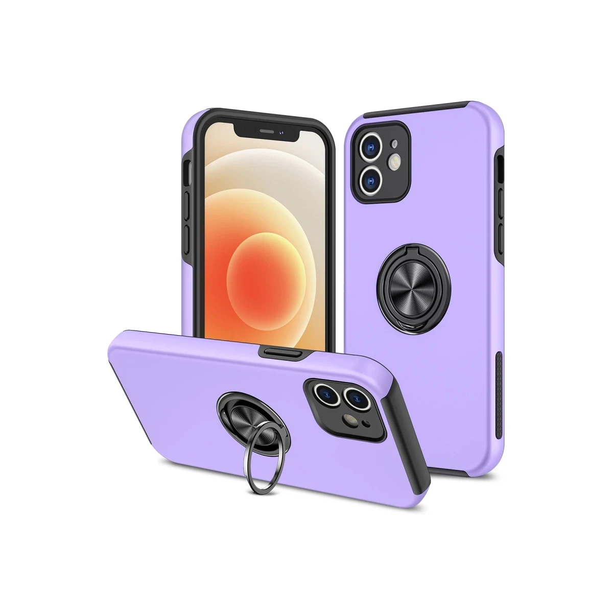Apple iPhone 12 Kılıf Elit Yüzüklü Kapak - Mor