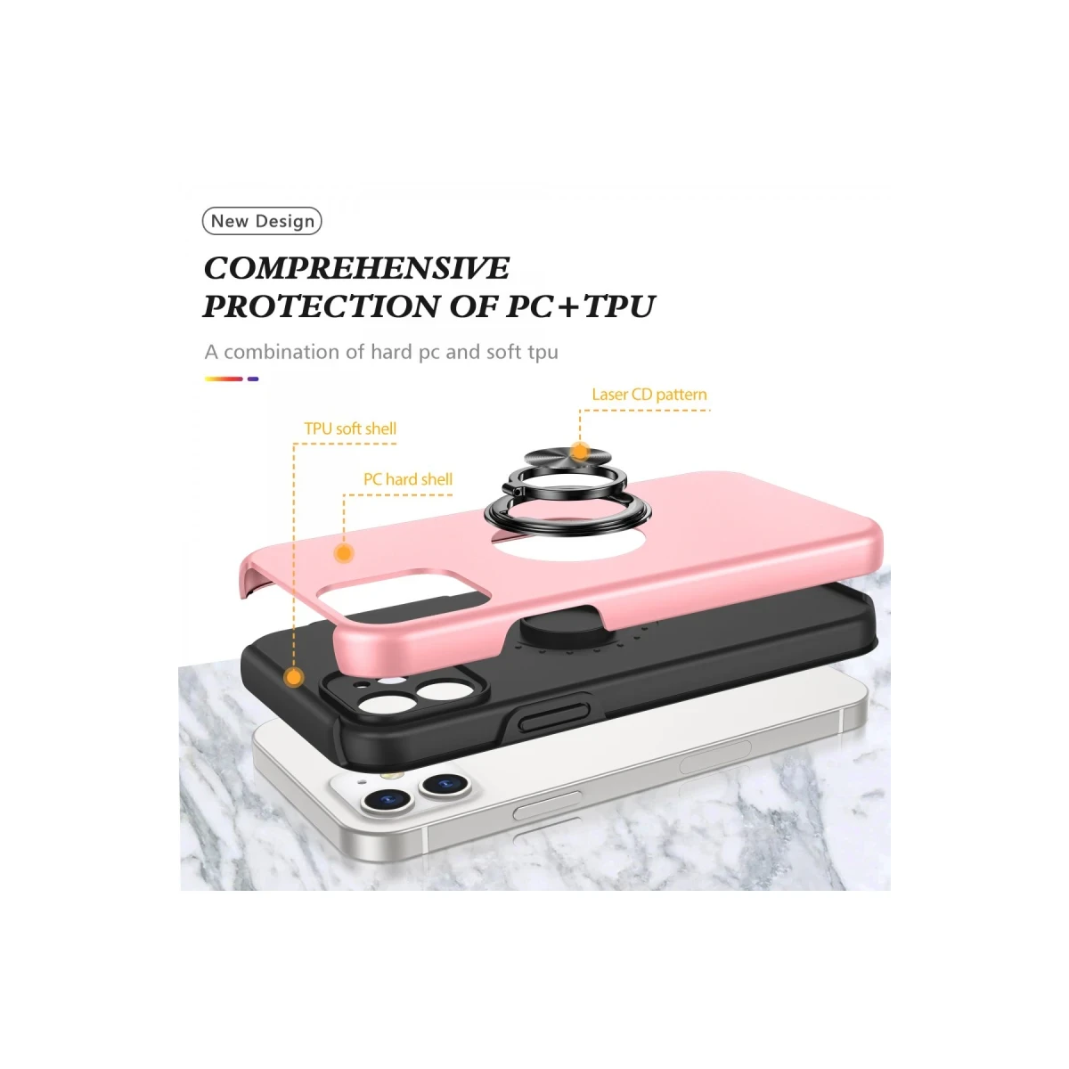 Apple iPhone 12 Kılıf Elit Yüzüklü Kapak - Pembe