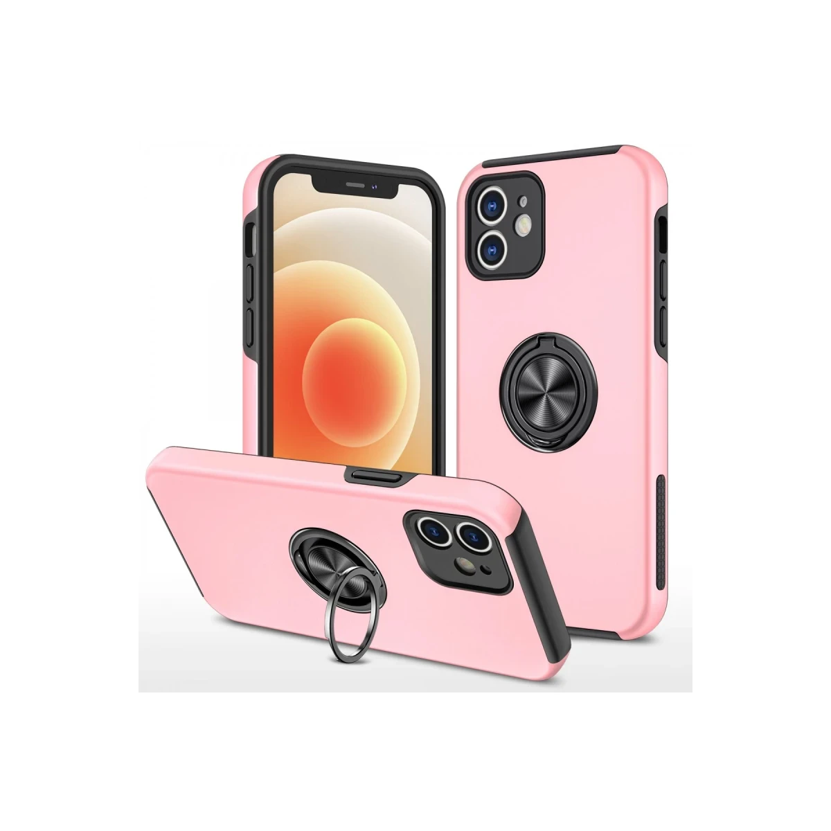 Apple iPhone 12 Kılıf Elit Yüzüklü Kapak - Pembe