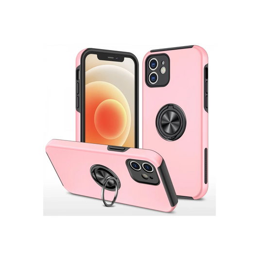 Apple iPhone 12 Kılıf Elit Yüzüklü Kapak - Pembe