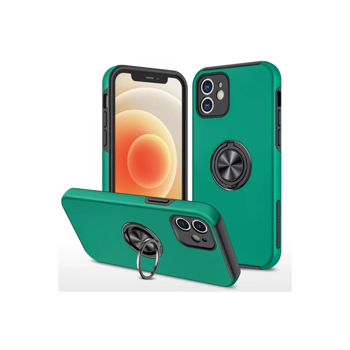 Apple iPhone 12 Kılıf Elit Yüzüklü Kapak - Yeşil