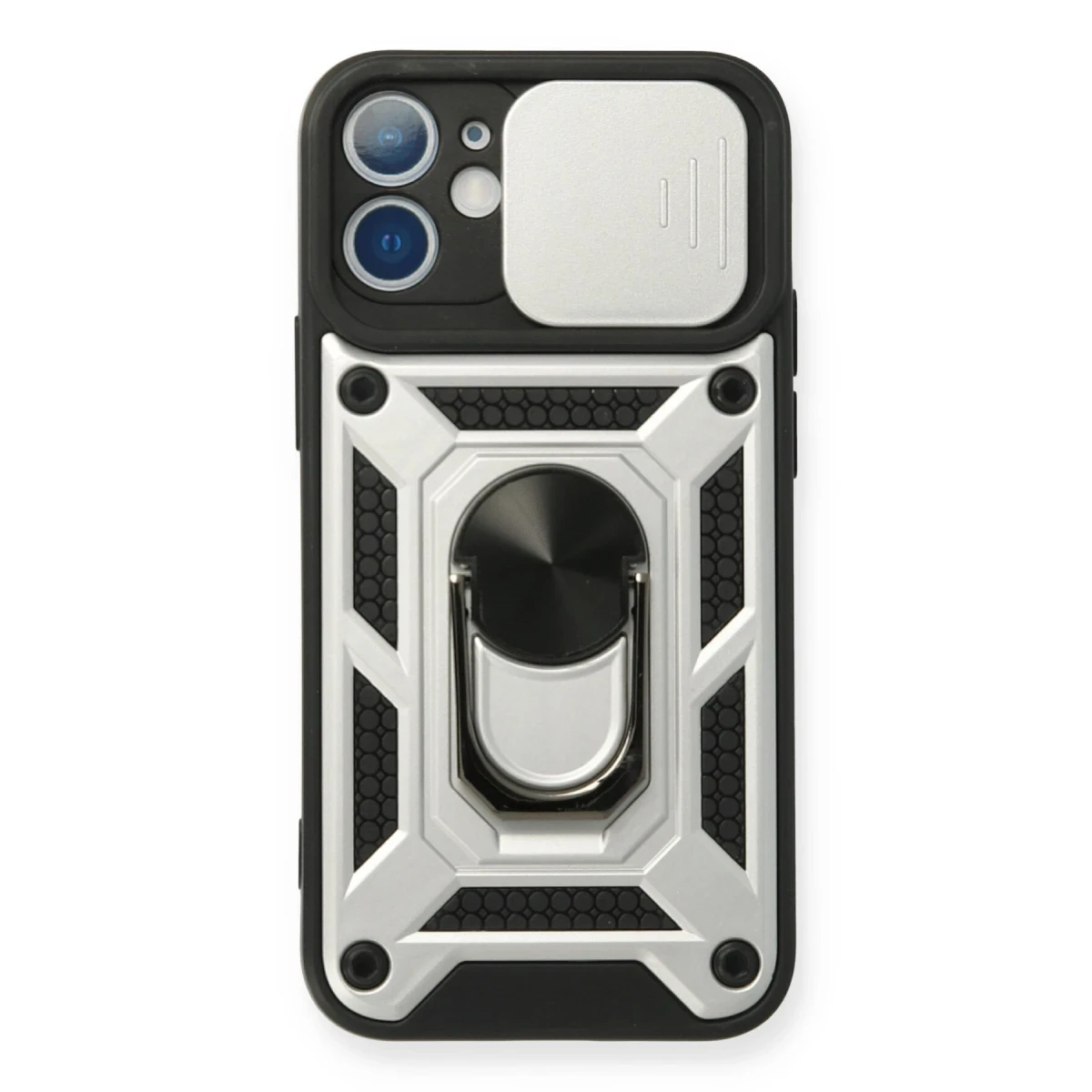 Apple iPhone 12 Mini Kılıf Pars Lens Yüzüklü Silikon - Gümüş