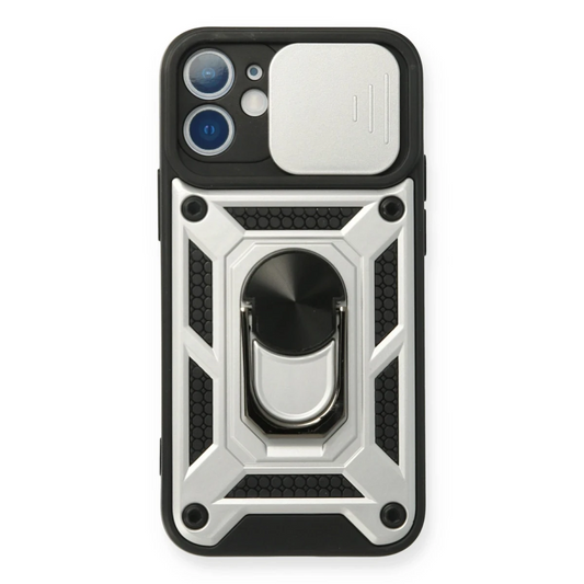 Apple iPhone 12 Mini Kılıf Pars Lens Yüzüklü Silikon - Gümüş
