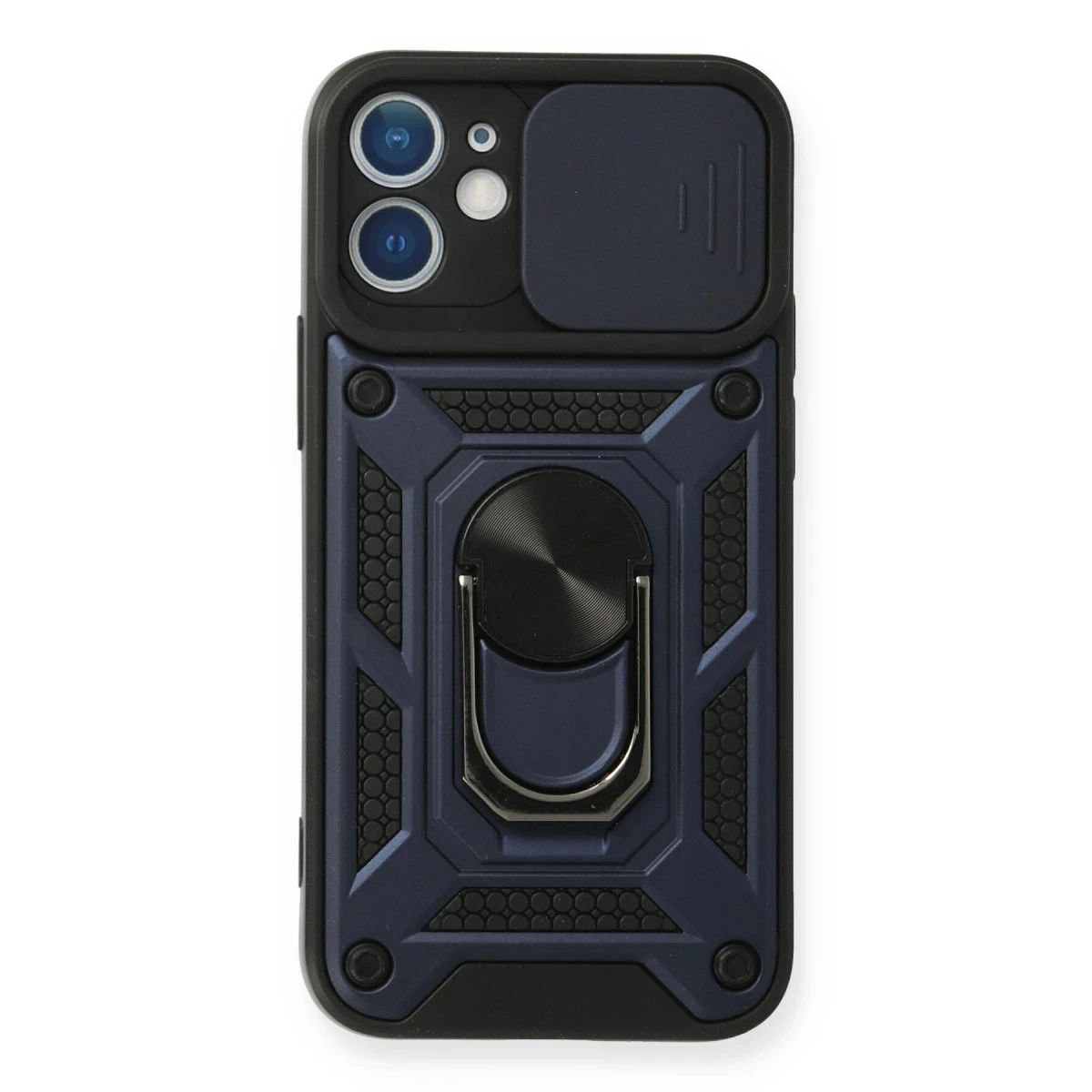 Apple iPhone 12 Mini Kılıf Pars Lens Yüzüklü Silikon - Lacivert
