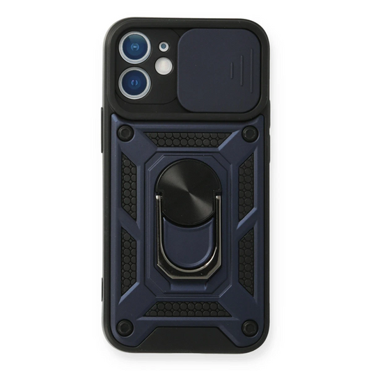Apple iPhone 12 Mini Kılıf Pars Lens Yüzüklü Silikon - Lacivert