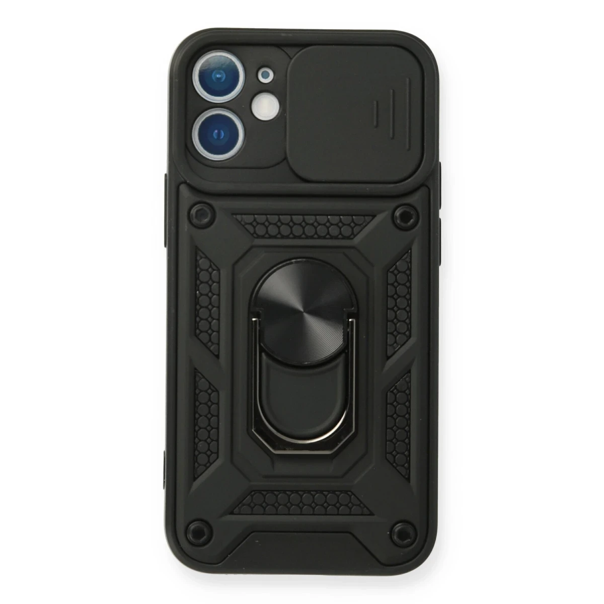 Apple iPhone 12 Mini Kılıf Pars Lens Yüzüklü Silikon - Siyah