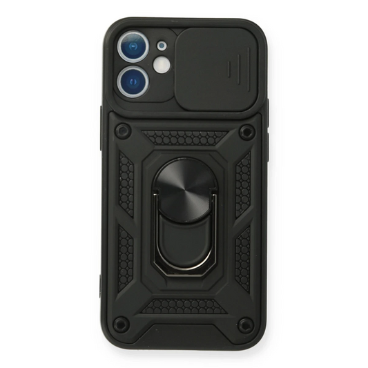 Apple iPhone 12 Mini Kılıf Pars Lens Yüzüklü Silikon - Siyah