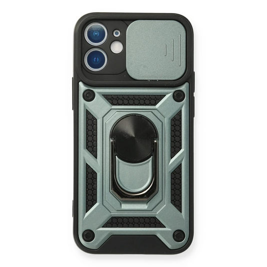 Apple iPhone 12 Mini Kılıf Pars Lens Yüzüklü Silikon - Yeşil