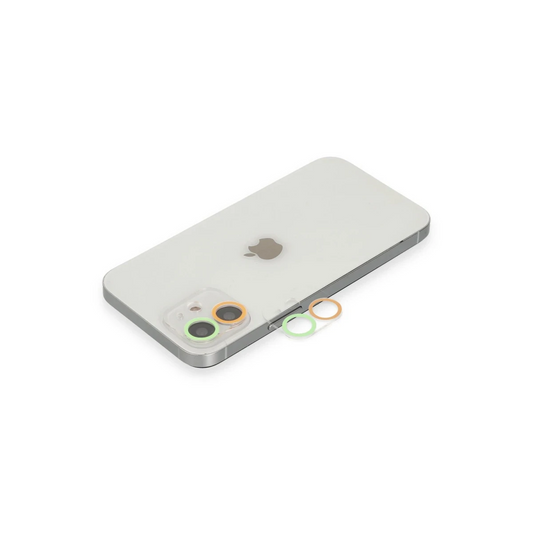 Apple iPhone 12 Mini Renkli Kamera Lens Koruma Cam - Turuncu-Yeşil
