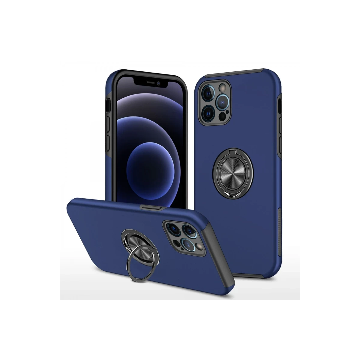Apple iPhone 12 Pro Kılıf Elit Yüzüklü Kapak - Lacivert