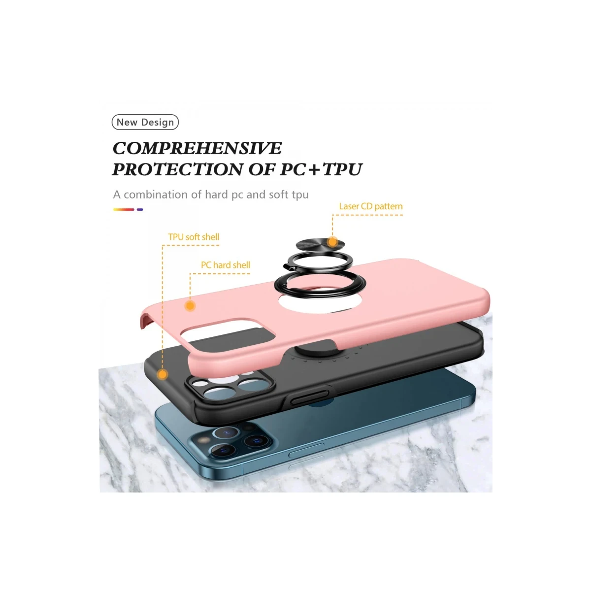 Apple iPhone 12 Pro Kılıf Elit Yüzüklü Kapak - Pembe