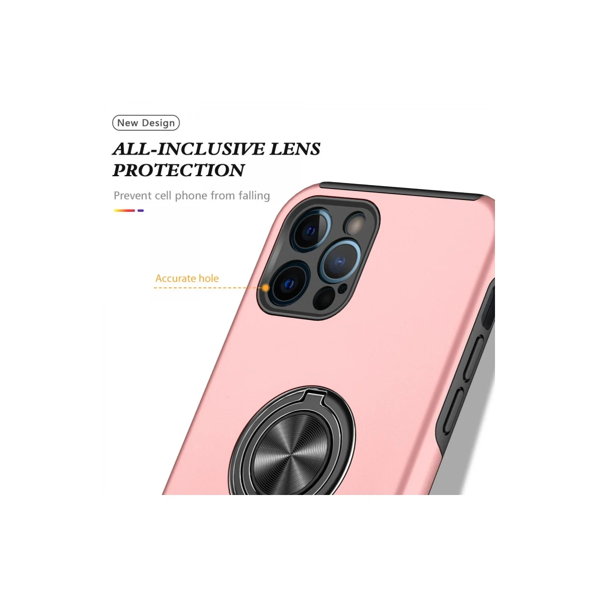 Apple iPhone 12 Pro Kılıf Elit Yüzüklü Kapak - Pembe