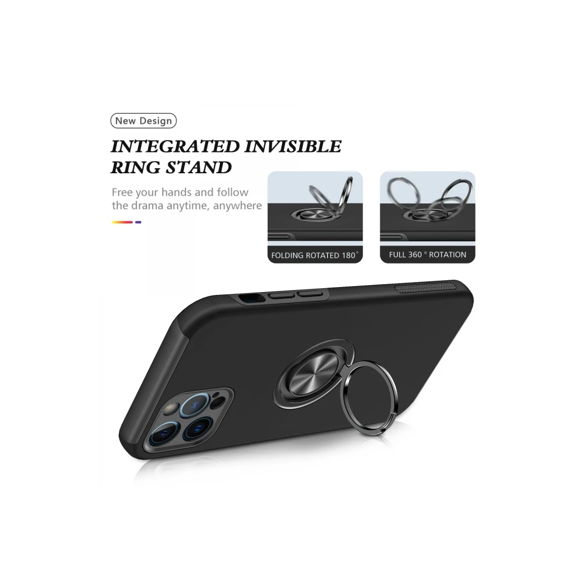 Apple iPhone 12 Pro Kılıf Elit Yüzüklü Kapak - Siyah