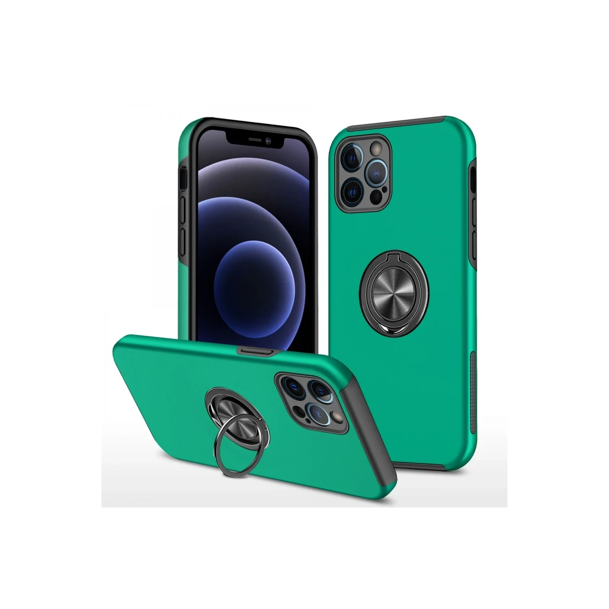 Apple iPhone 12 Pro Kılıf Elit Yüzüklü Kapak - Yeşil