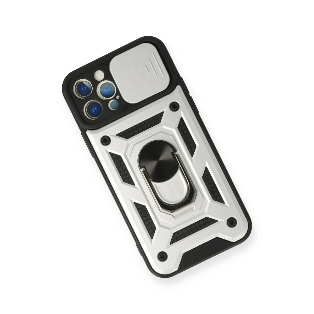Apple iPhone 12 Pro Kılıf Pars Lens Yüzüklü Silikon - Gümüş