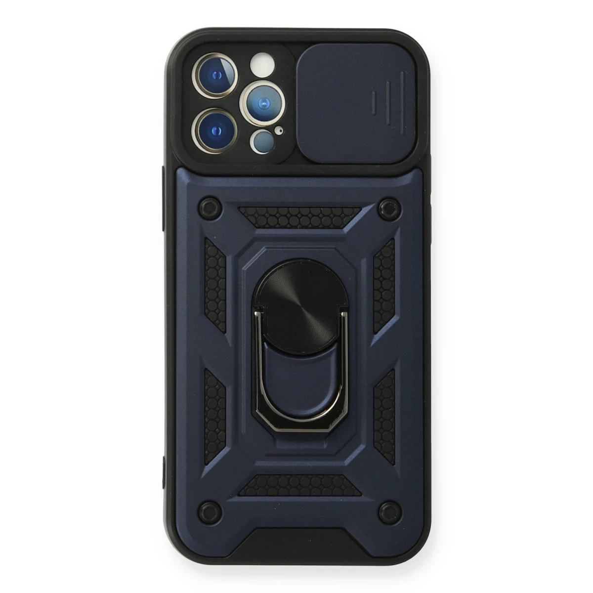 Apple iPhone 12 Pro Kılıf Pars Lens Yüzüklü Silikon - Lacivert