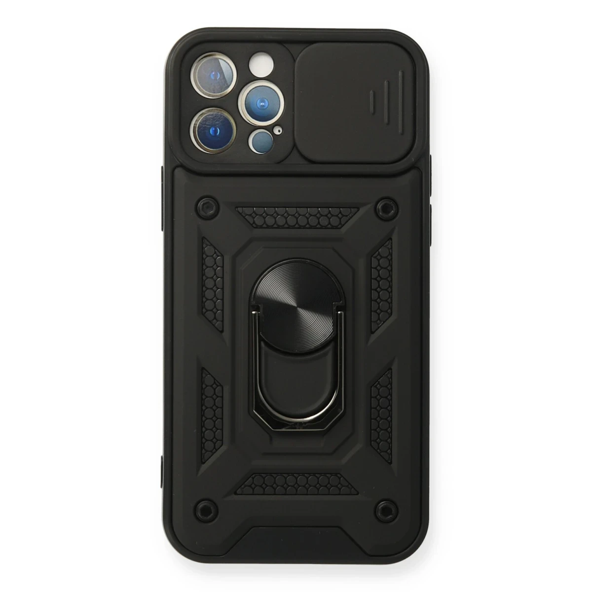 Apple iPhone 12 Pro Kılıf Pars Lens Yüzüklü Silikon - Siyah